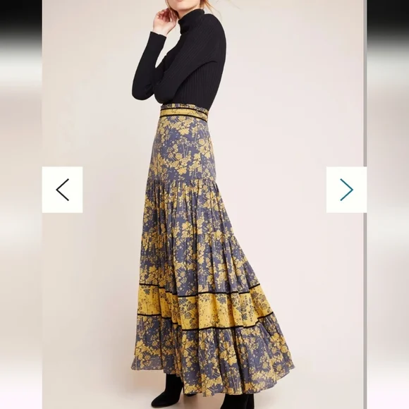 CAROLINA K TIERED ROMANTIC FLORAL MAXI SKIRT SIDE ZIPPER SIZE SMALL - Picture 1 of 17